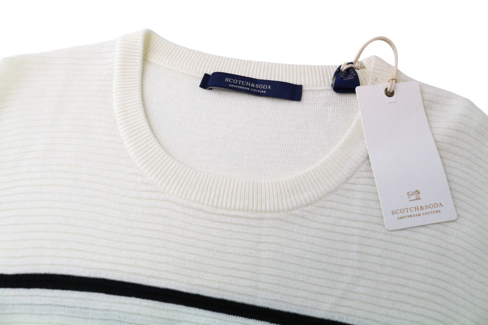 SCOTCH & SODA Ams Couture Men's Sweatshirt L Off-White Striped Cotton Pullover