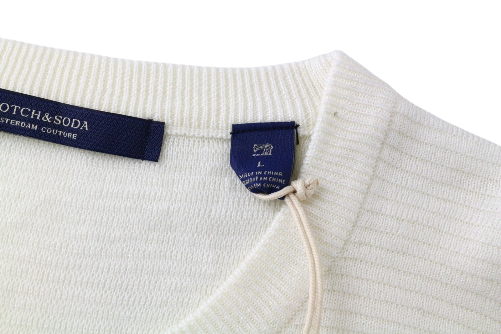 SCOTCH & SODA Ams Couture Men's Sweatshirt L Off-White Striped Cotton Pullover