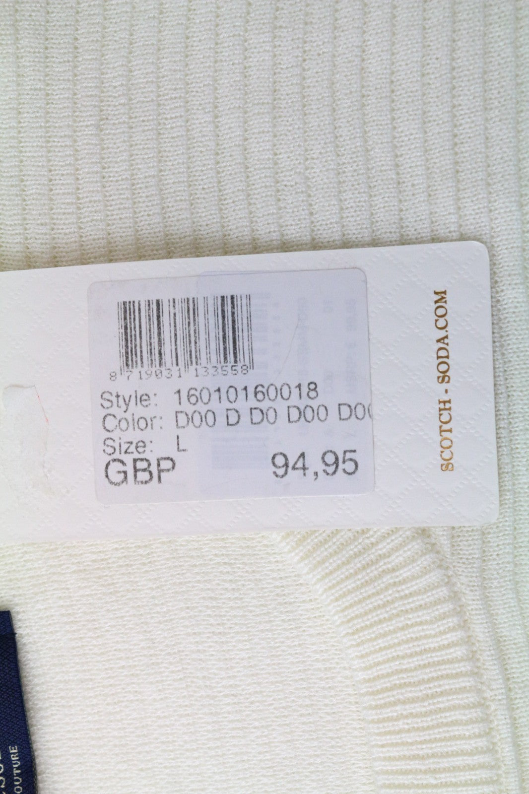 SCOTCH & SODA Ams Couture Men's Sweatshirt L Off-White Striped Cotton Pullover