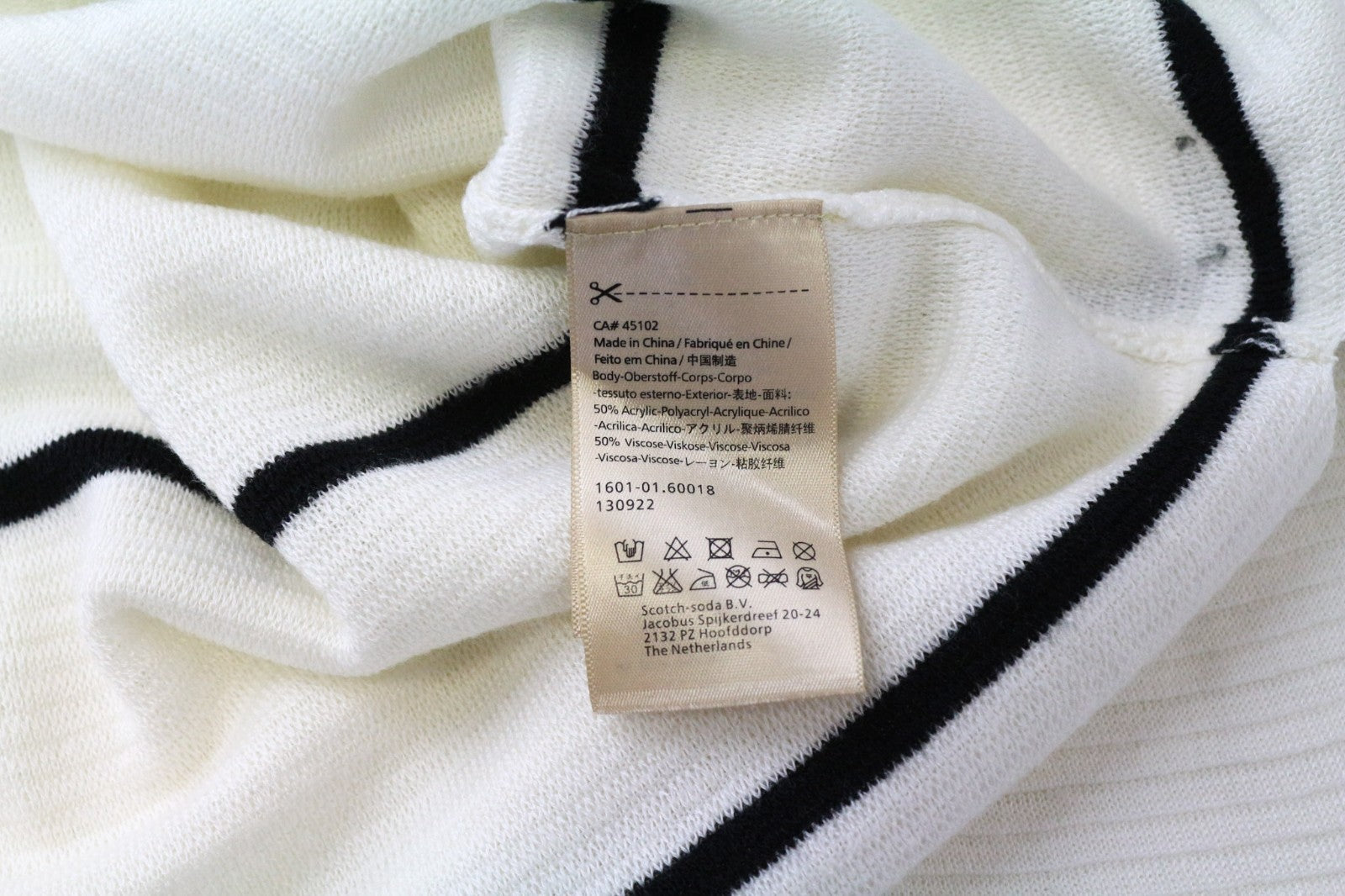 SCOTCH & SODA Ams Couture Men's Sweatshirt L Off-White Striped Cotton Pullover