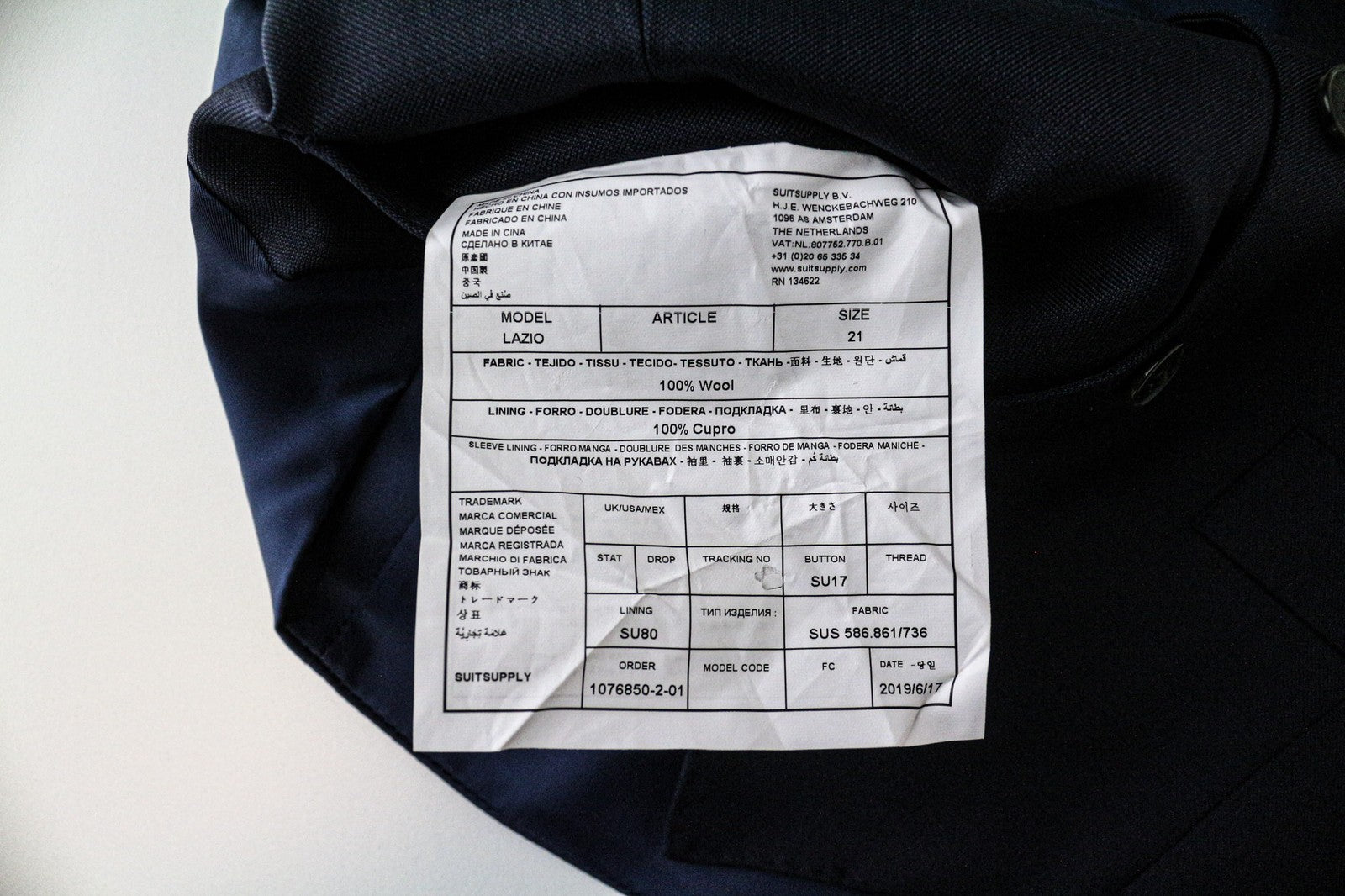 SUITSUPPLY Lazio Men's Waistcoat 21 Blue Pure Wool Single Breasted Formal