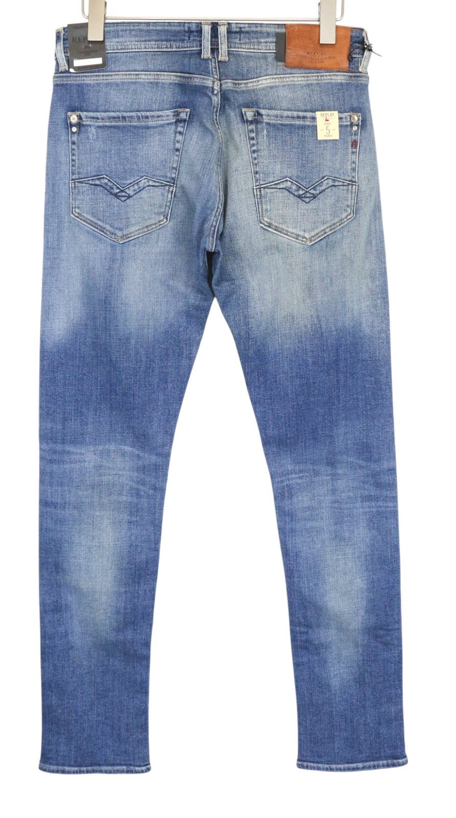 REPLAY Rob Men's Jeans W30/L34 Mid Blue Tapered Fit Stretch Straight Zip Fly