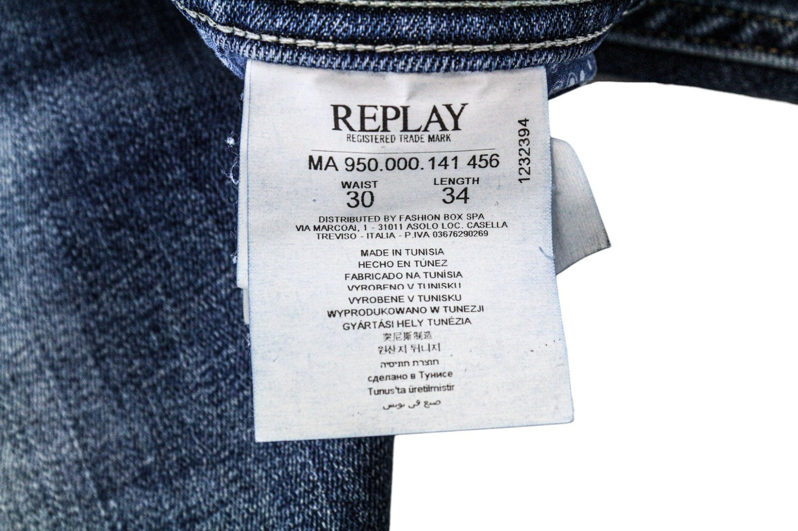 REPLAY Rob Men's Jeans W30/L34 Mid Blue Tapered Fit Stretch Straight Zip Fly