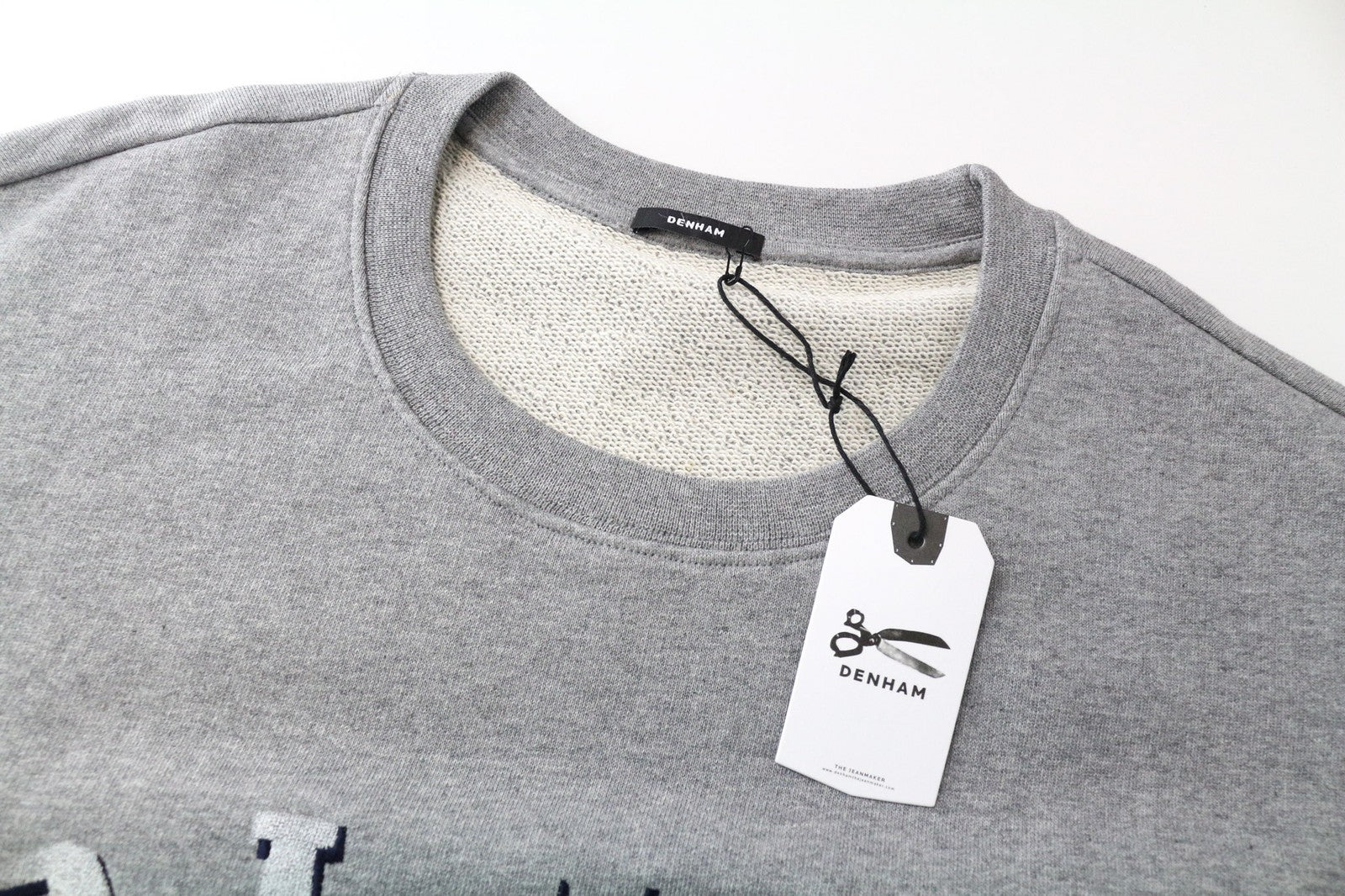 DENHAM Blue City Men's Sweatshirt S Grey Melange Crew Neck Cotton Fleece Top