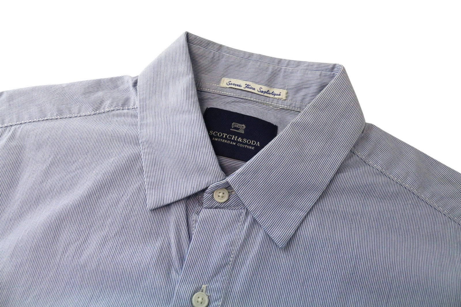 SCOTCH & SODA Men's Shirt M Light Blue Cotton Stripe Long Sleeve Classic Fit