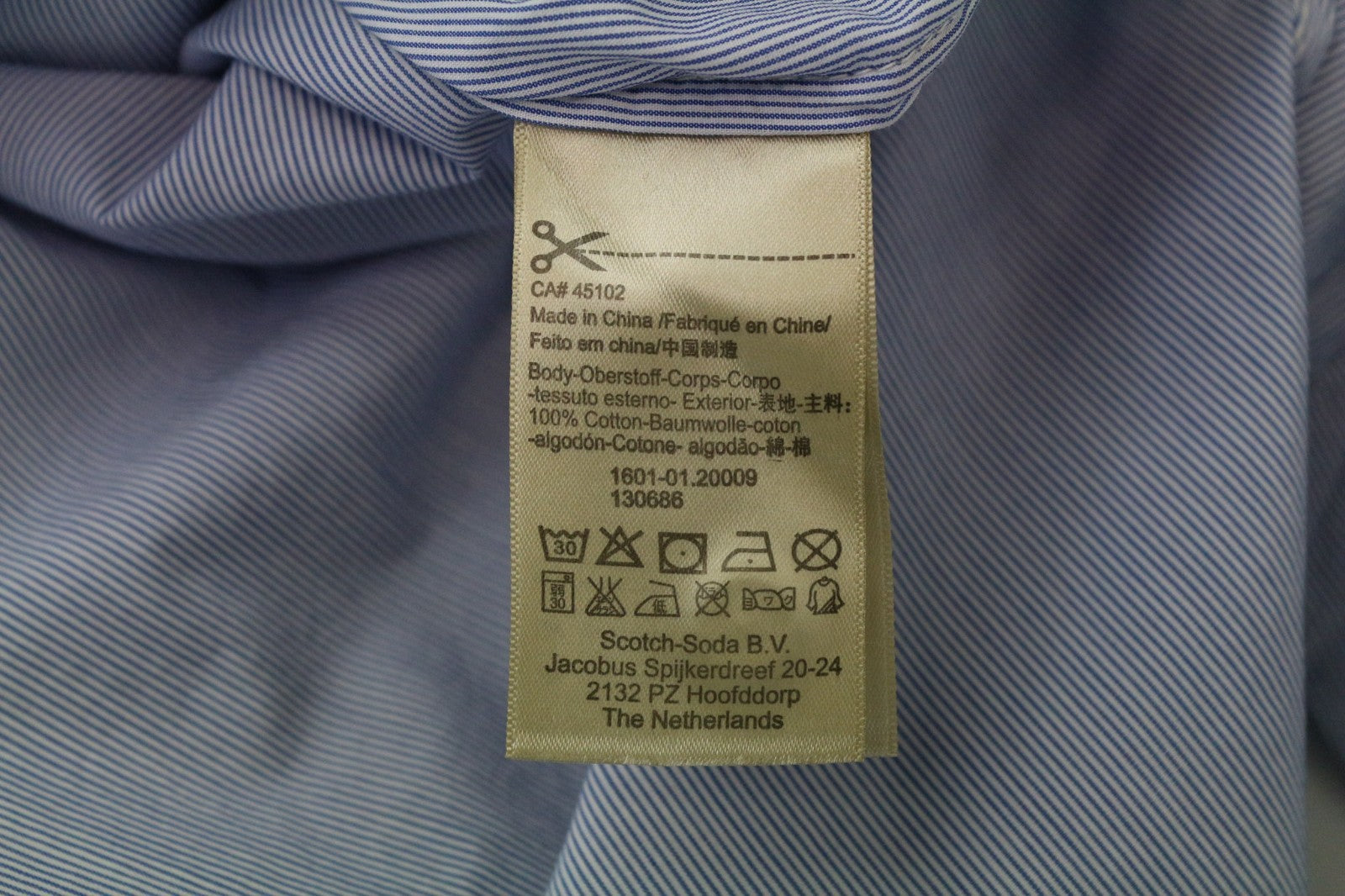 SCOTCH & SODA Men's Shirt M Light Blue Cotton Stripe Long Sleeve Classic Fit