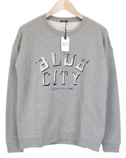 DENHAM Blue City Men's Sweatshirt S Grey Melange Crew Neck Cotton Graphic Top