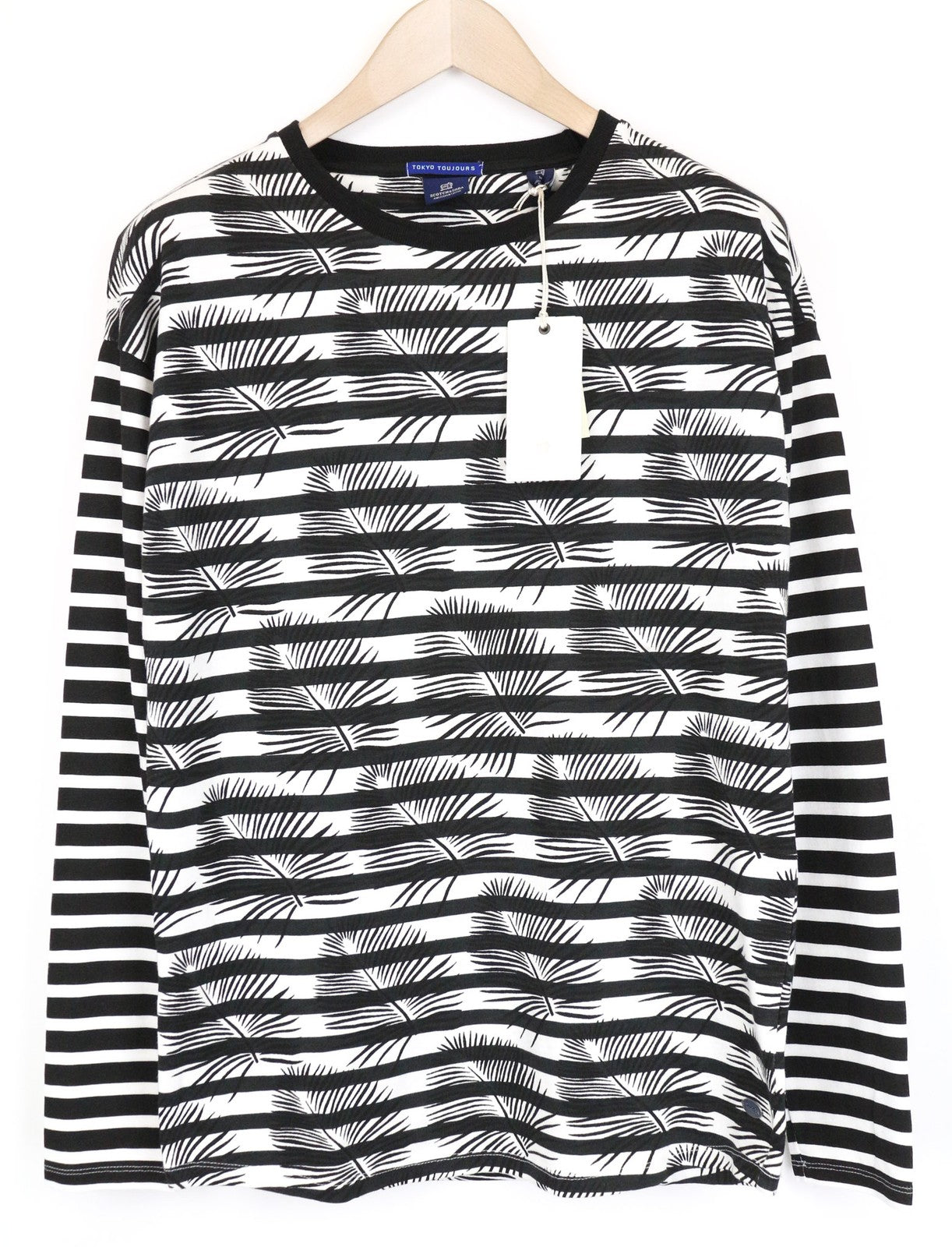 SCOTCH & SODA Men's Sweatshirt M Black Striped Cotton Pullover Floral Jersey