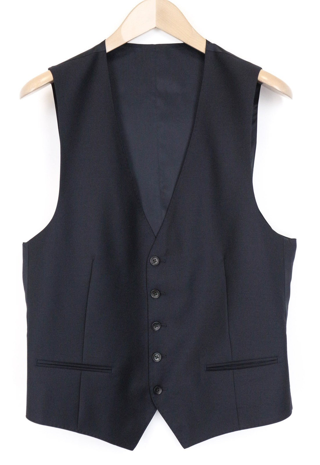 SUITSUPPLY Ferrara Men's Waistcoat UK40R Dark Blue Pure Wool Slim V-Neck Vest