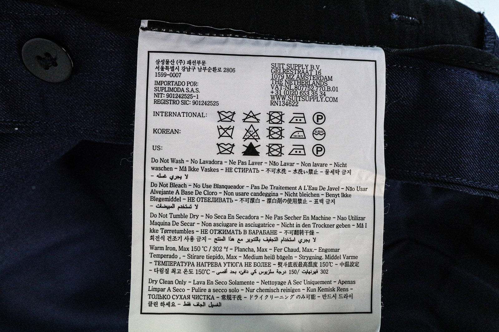 SUITSUPPLY Brescia Men's Trousers UK26R Blue Wool Pleated Classic Dress Pants