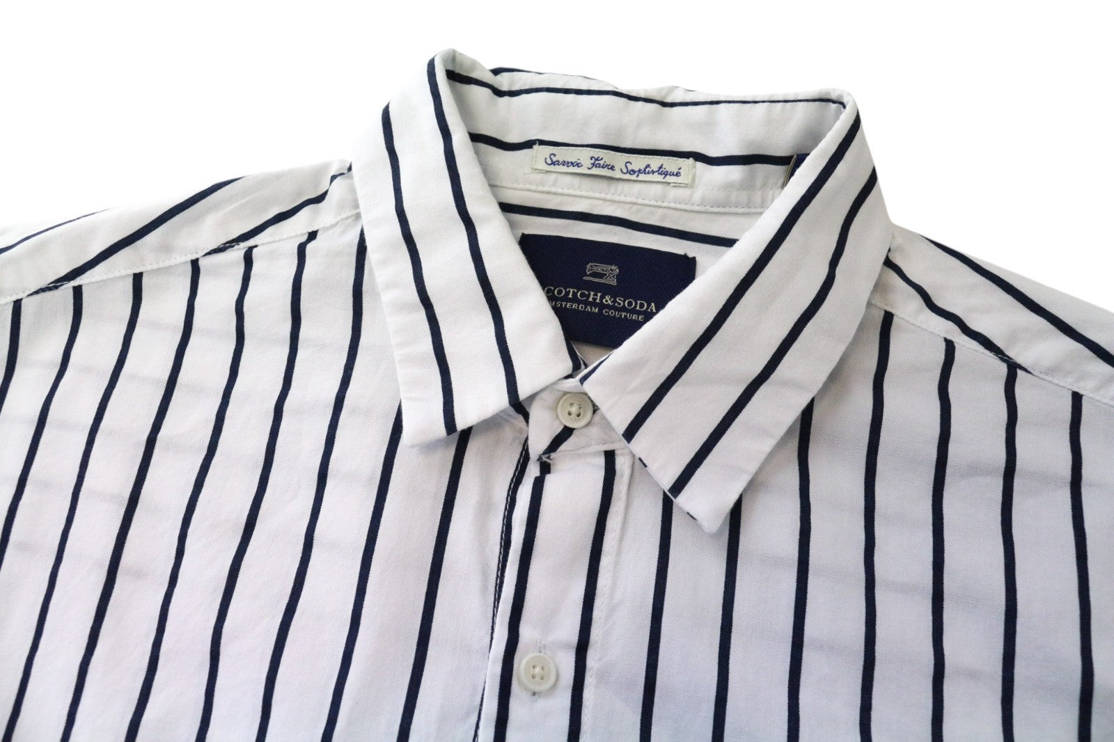 SCOTCH & SODA Men's Shirt M Navy Blue Pinstripe Fitted Long Sleeve Button Up