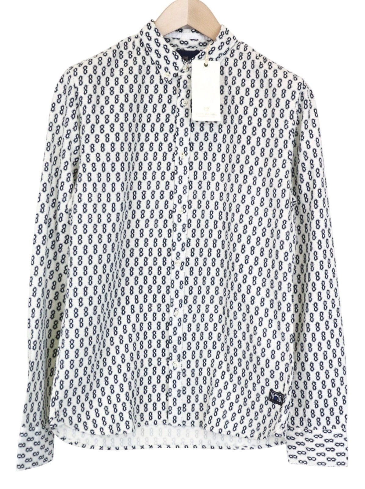 SCOTCH & SODA Men's Shirt M Blue Pattern Cotton Button-Down Collar Classic