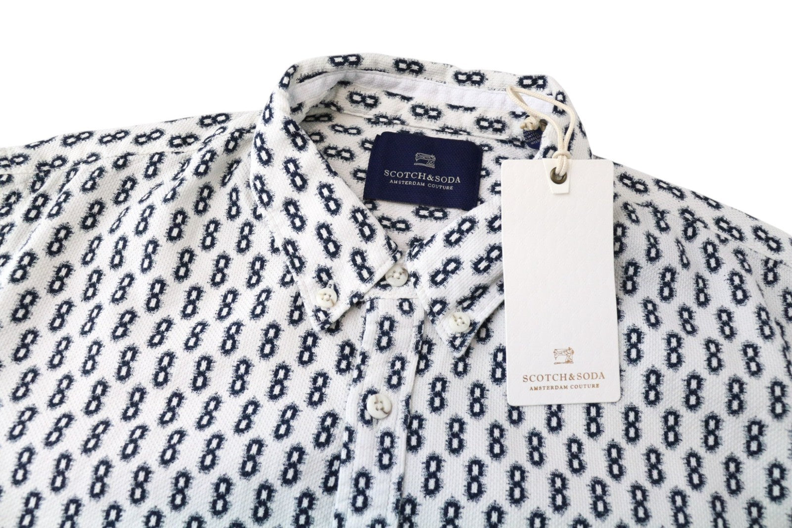 SCOTCH & SODA Men's Shirt M Blue Pattern Cotton Button-Down Collar Classic