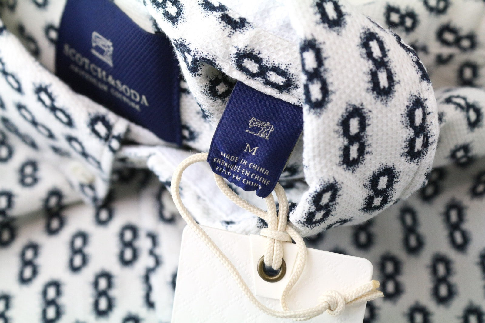 SCOTCH & SODA Men's Shirt M Blue Pattern Cotton Button-Down Collar Classic