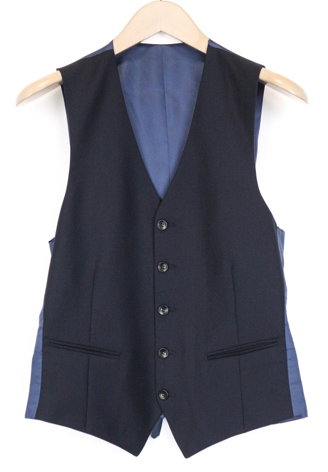 SUITSUPPLY Ferrara Men's Waistcoat UK34R Blue Pure Wool Slim V-Neck Classic