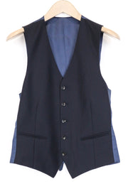 SUITSUPPLY Ferrara Men's Waistcoat UK34R Blue Pure Wool Slim V-Neck Classic