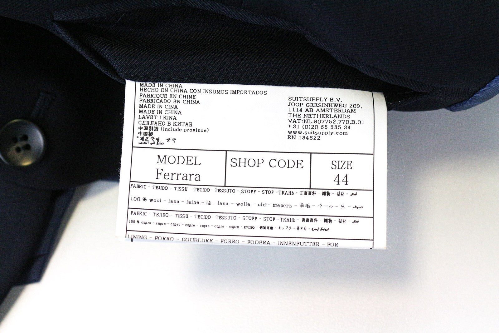 SUITSUPPLY Ferrara Men's Waistcoat UK34R Blue Pure Wool Slim V-Neck Classic