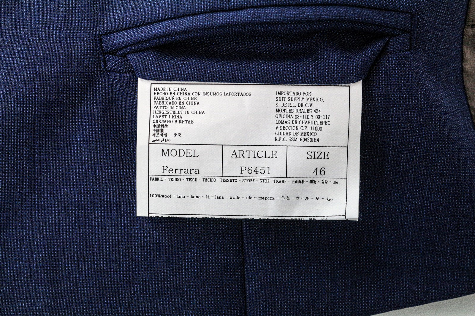 SUITSUPPLY Ferrara Men's Waistcoat UK36R Blue Wool V-Neck Lined Smart Vest