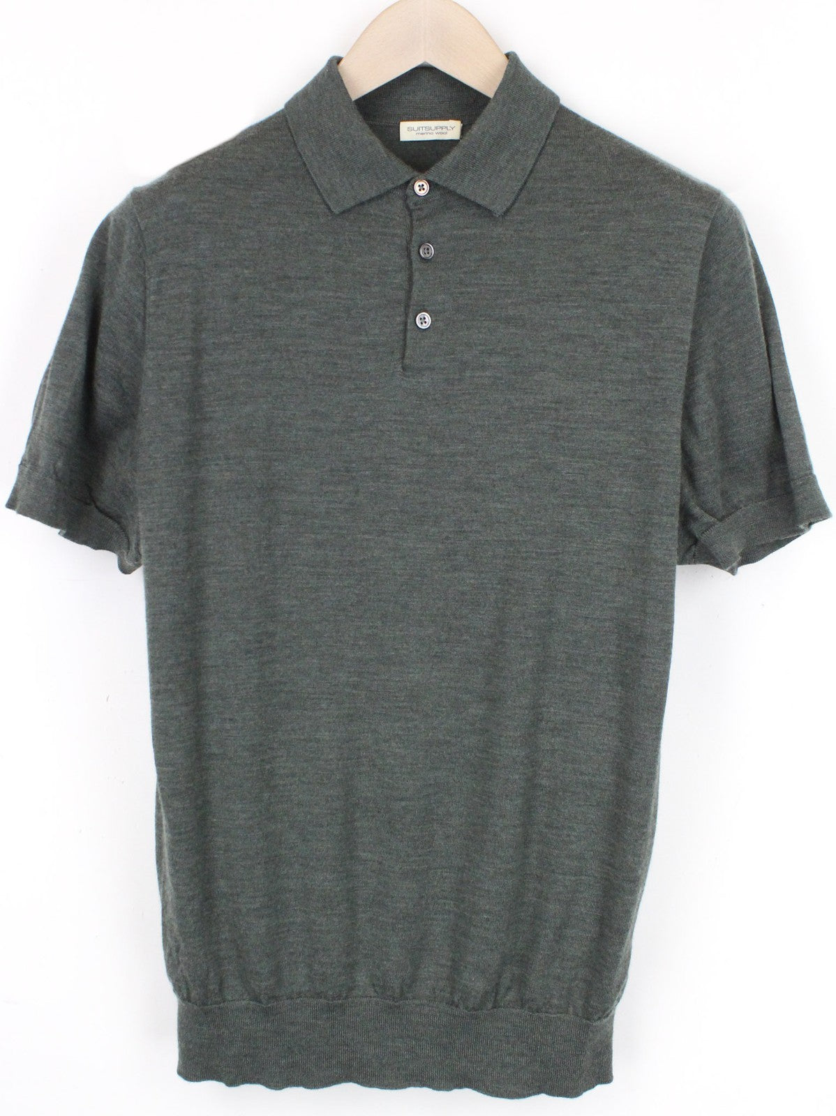 SUITSUPPLY Men's ~S Green Merino Wool Polo Knit Slim Melange Tee
