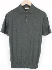 SUITSUPPLY Men's ~S Green Merino Wool Polo Knit Slim Melange Tee