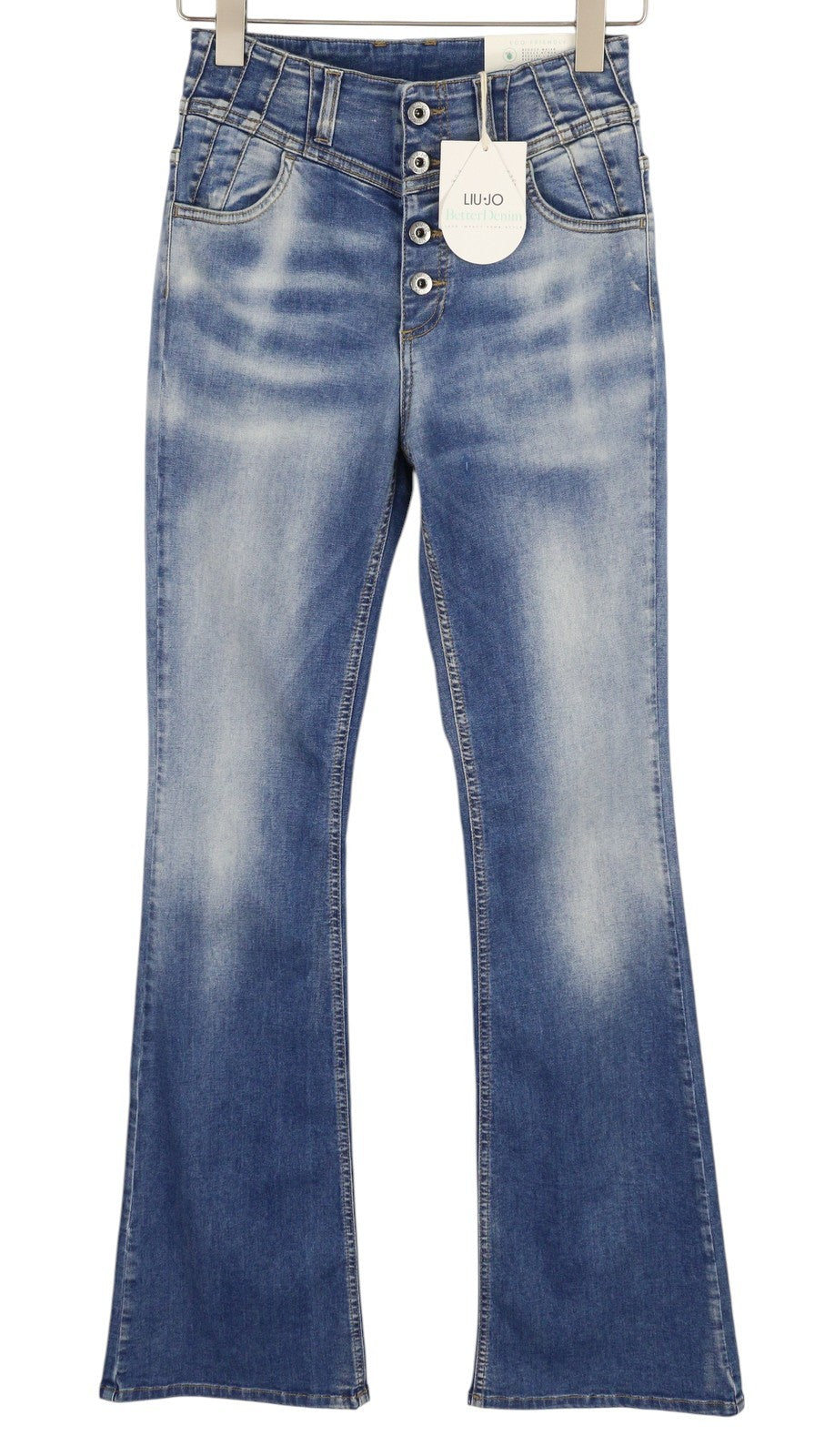 LIU JO Women Jeans W28/L28 High Waist Buttoned Bootcut Fit Fade Effect Bottom Up