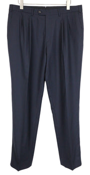 SUITSUPPLY Brescia Men's Trousers UK40L Navy Pure Wool Pleated Slim Fit Pants