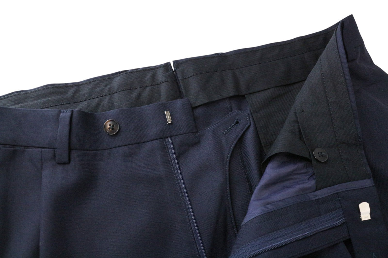 SUITSUPPLY Brescia Men's Trousers UK40L Navy Pure Wool Pleated Slim Fit Pants