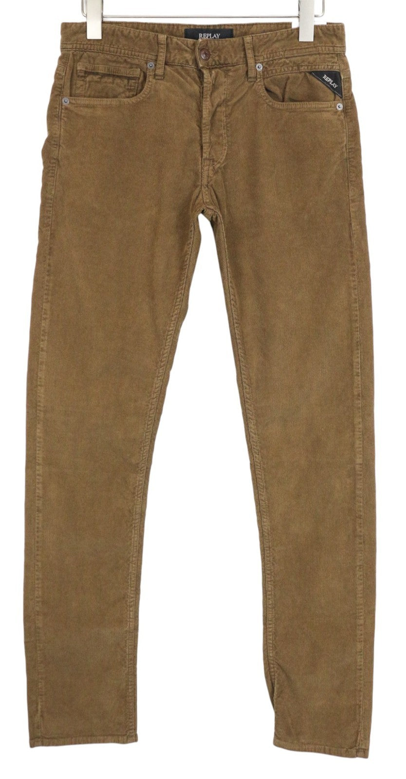 REPLAY Grover Men's Trousers W30/L34 Brown Corduroy Velvet Stretch Straight