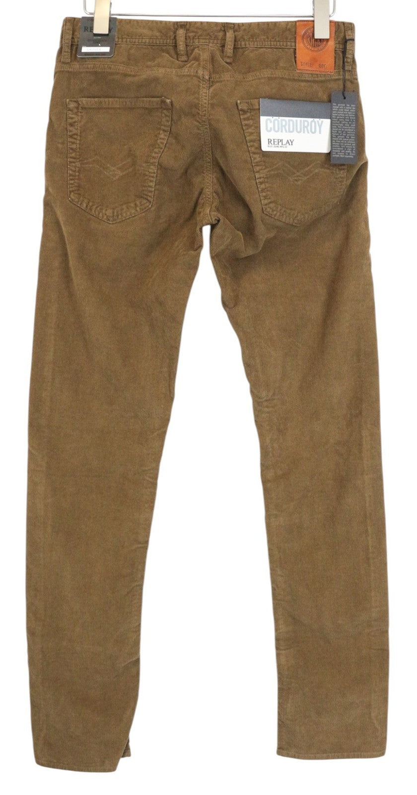 REPLAY Grover Men's Trousers W30/L34 Brown Corduroy Velvet Stretch Straight