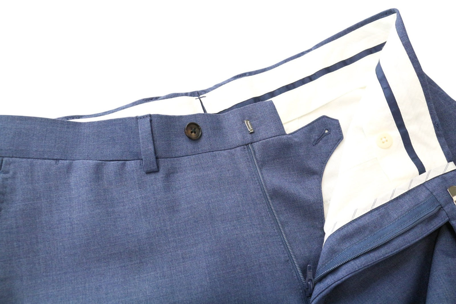 SUITSUPPLY Brescia Men's Trousers UK38L Mid Blue Slim Wool Melange Flat-Front