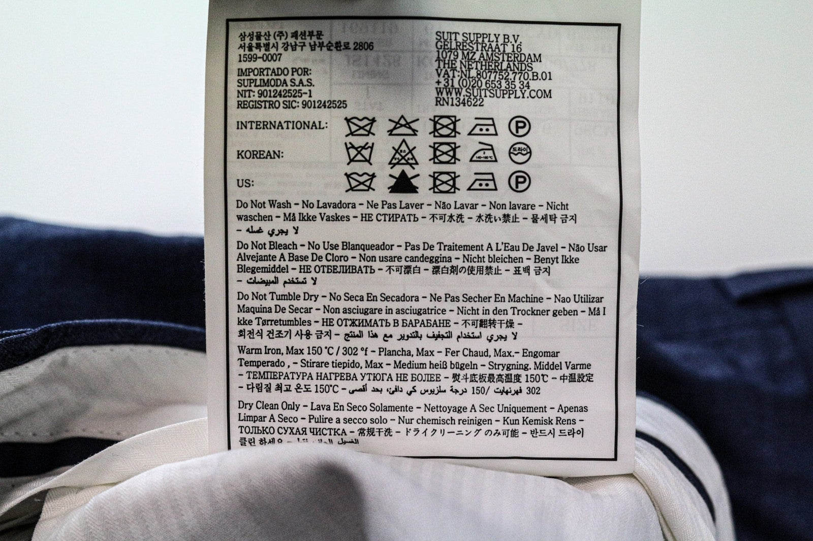 SUITSUPPLY Brescia Men's Trousers UK38L Mid Blue Slim Wool Melange Flat-Front