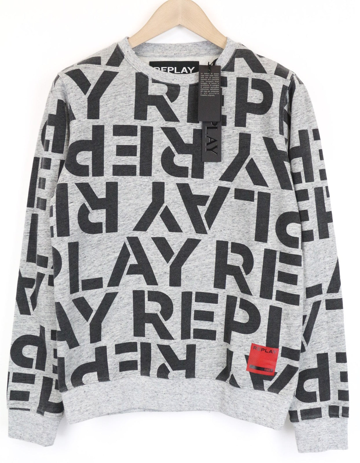 REPLAY Men's Sweatshirt M Grey Cotton Jersey Crew Neck Melange Fleece