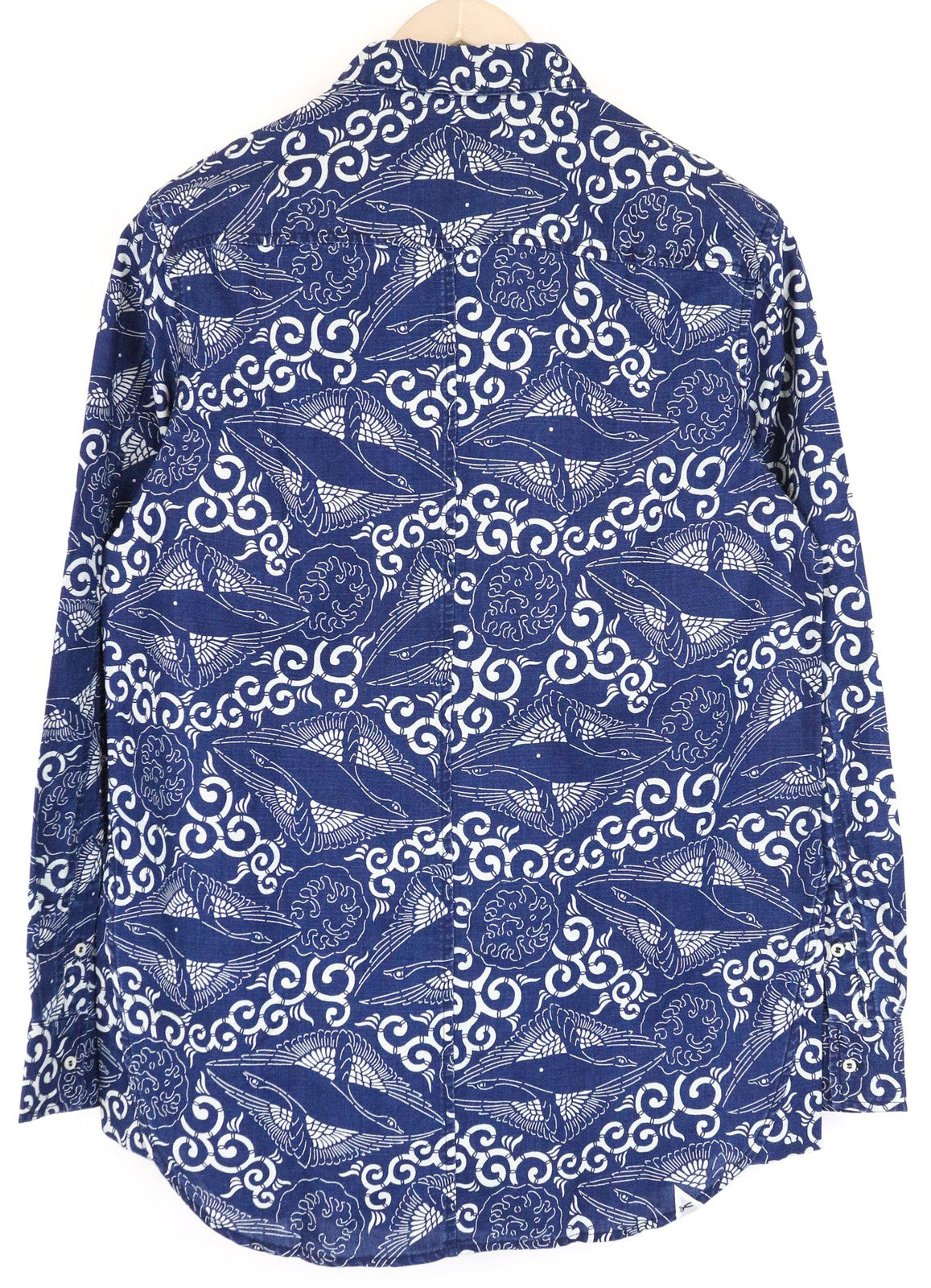 DENHAM Stories Women's Shirt M Indigo Blue Dyed Cotton Linen Nautical Pattern