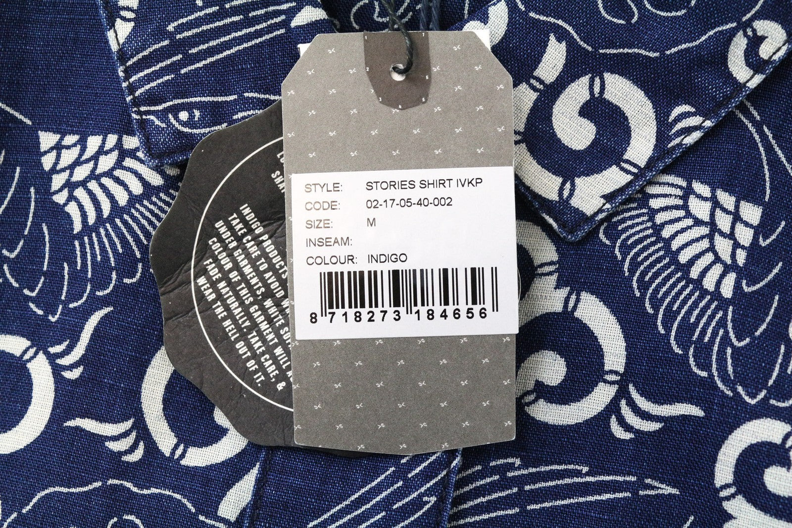 DENHAM Stories Women's Shirt M Indigo Blue Dyed Cotton Linen Nautical Pattern