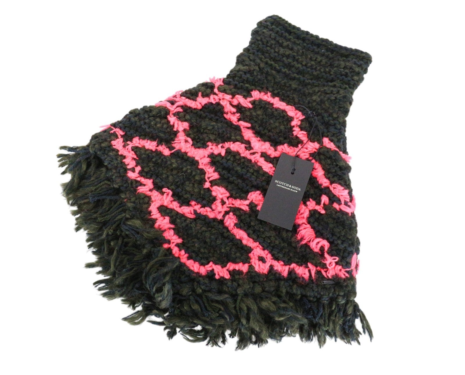 SCOTCH & SODA Ams Couture Women's Scarf OS Knitted Green Navy Pink Tassels