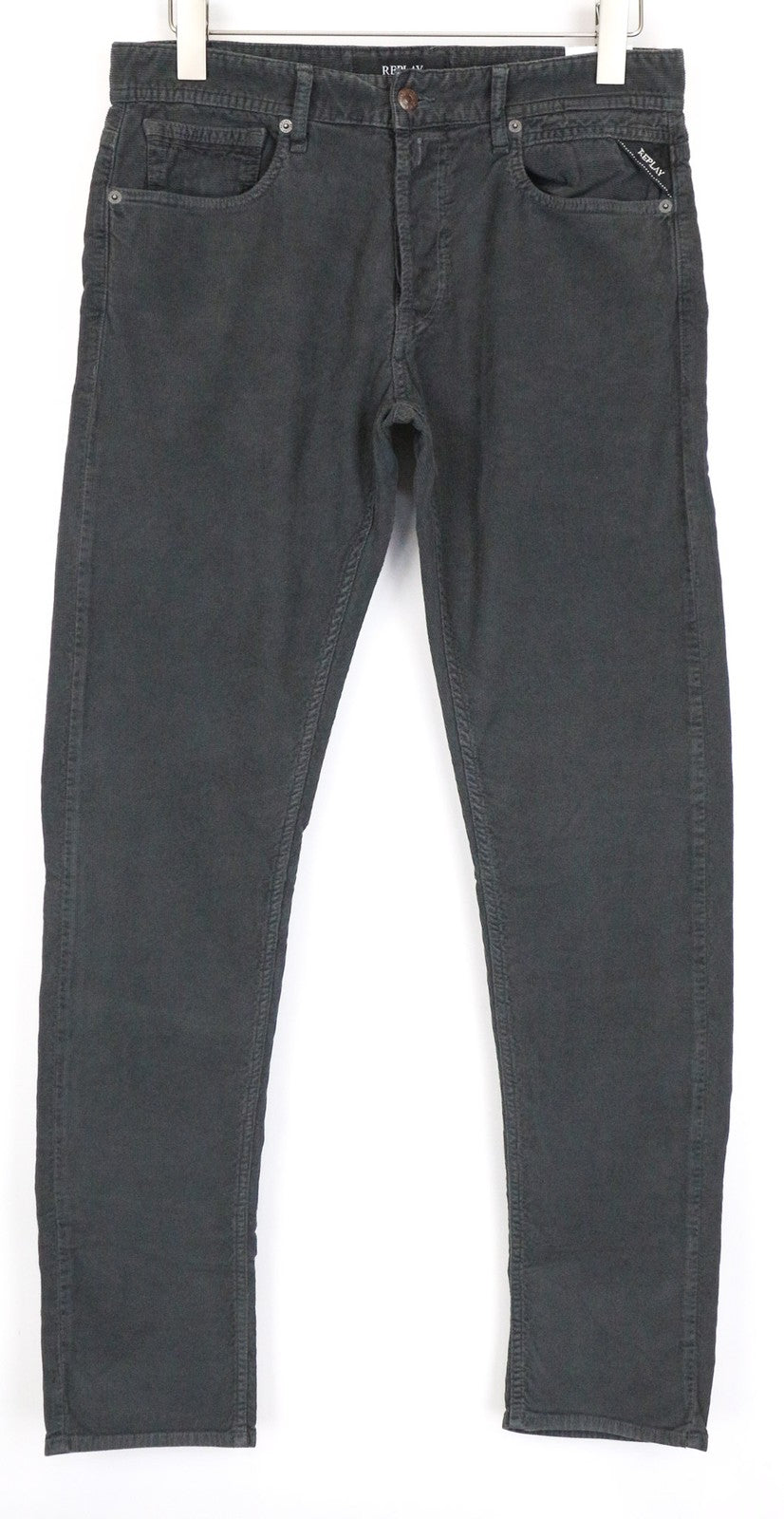 REPLAY Grover Men's Trousers W31/L34 Grey Corduroy Straight Fit Stretch Pants