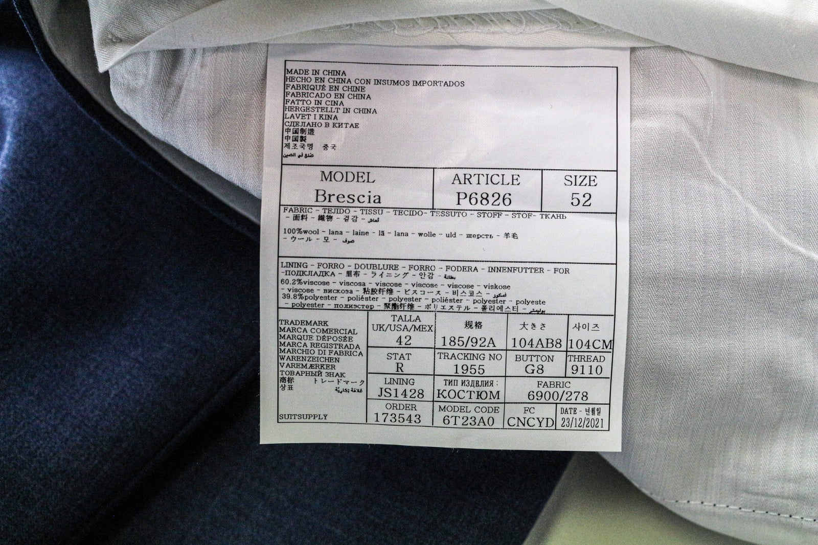 SUITSUPPLY Brescia Men's Trousers UK42R Blue Pure Wool Pleated Front Classic