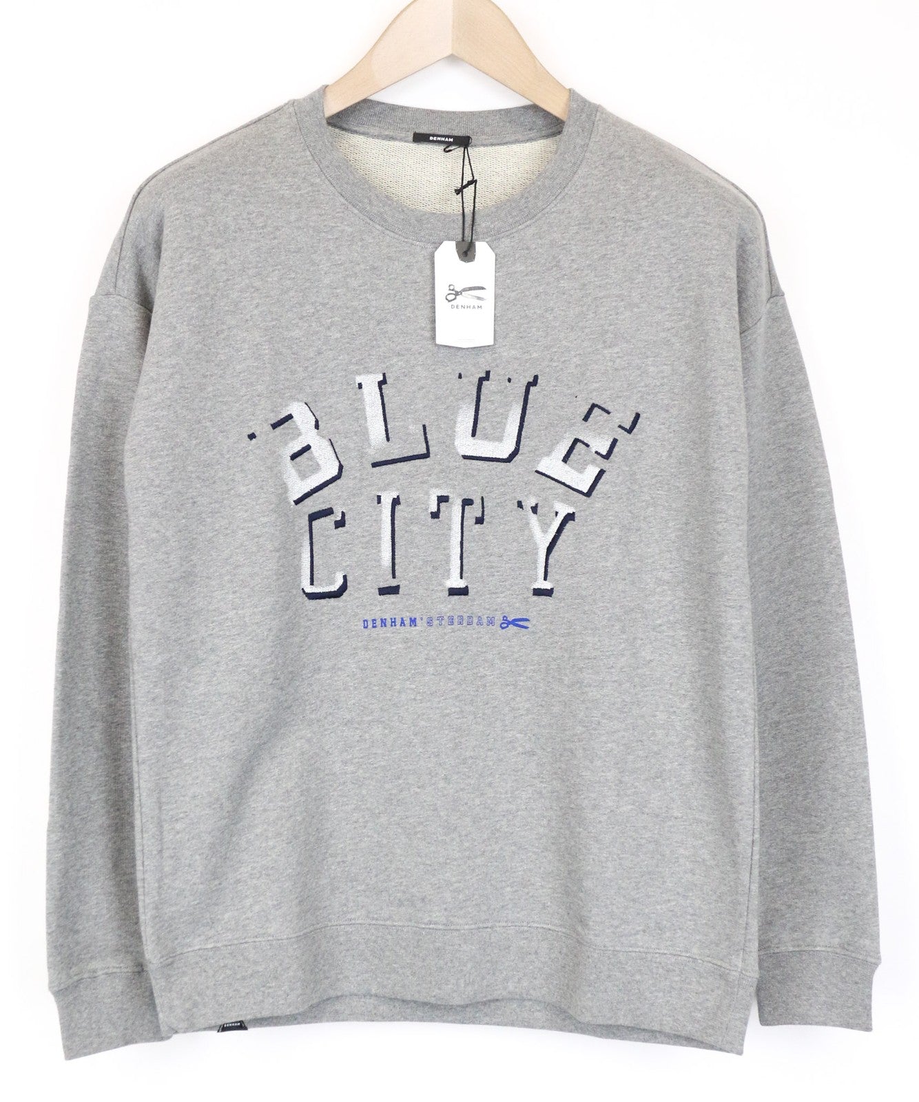 DENHAM Blue City Women's Sweatshirt XS Grey Cotton Long Sleeve Pullover