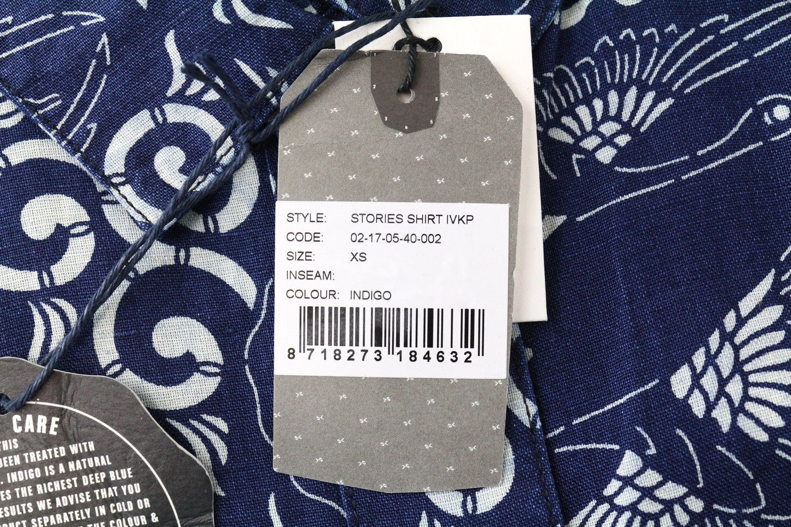 DENHAM Stories Women's Shirt XS Blue Cotton Linen Oriental Print Button-Up