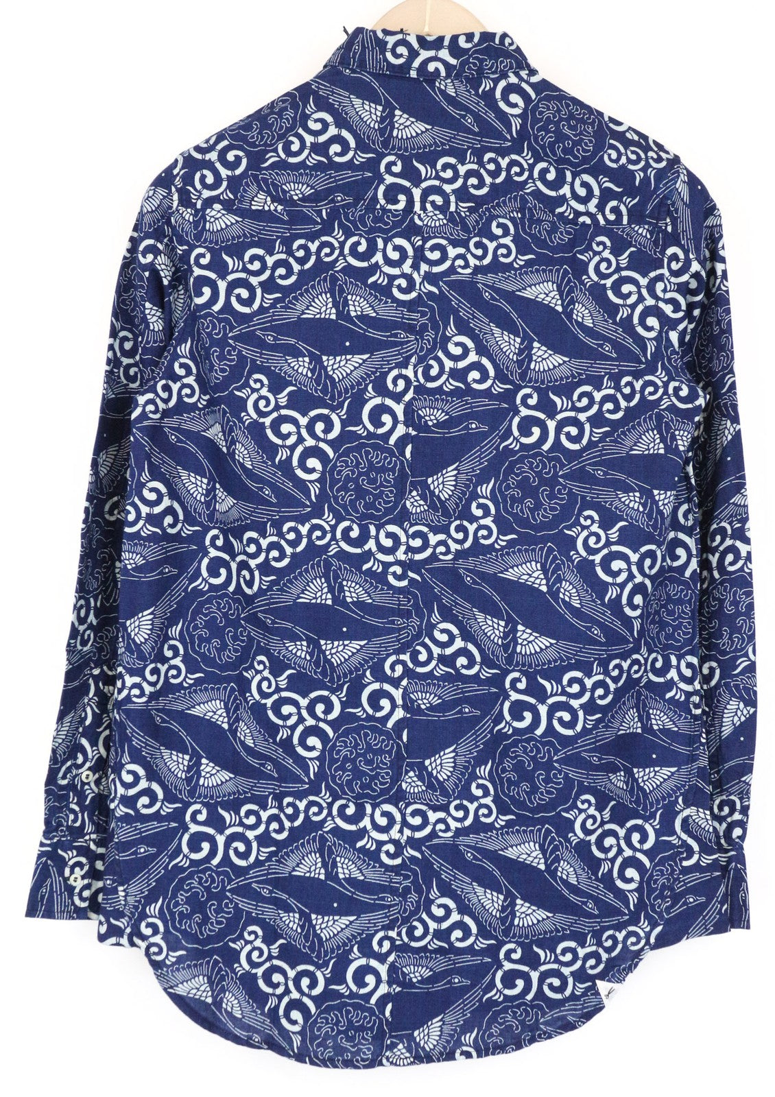 DENHAM Stories Women's Shirt XS Blue Cotton Linen Oriental Buttoned Pattern