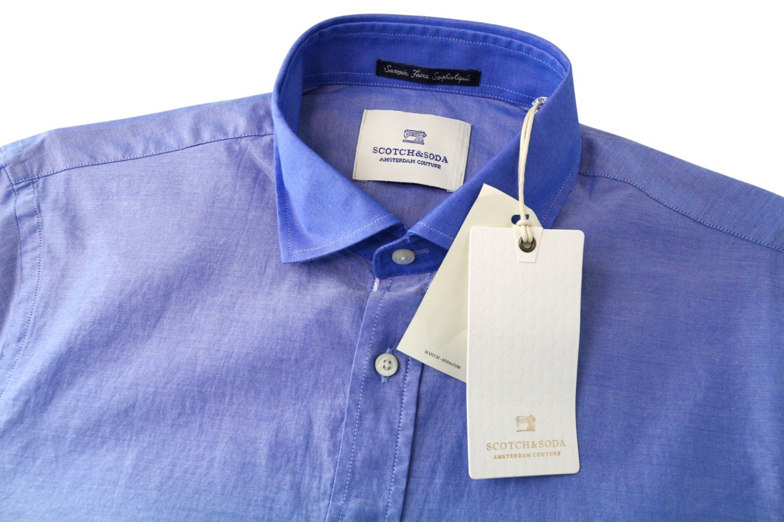 SCOTCH & SODA Ams Couture Men's Shirt S Slim Blue Cotton Long Sleeve Button