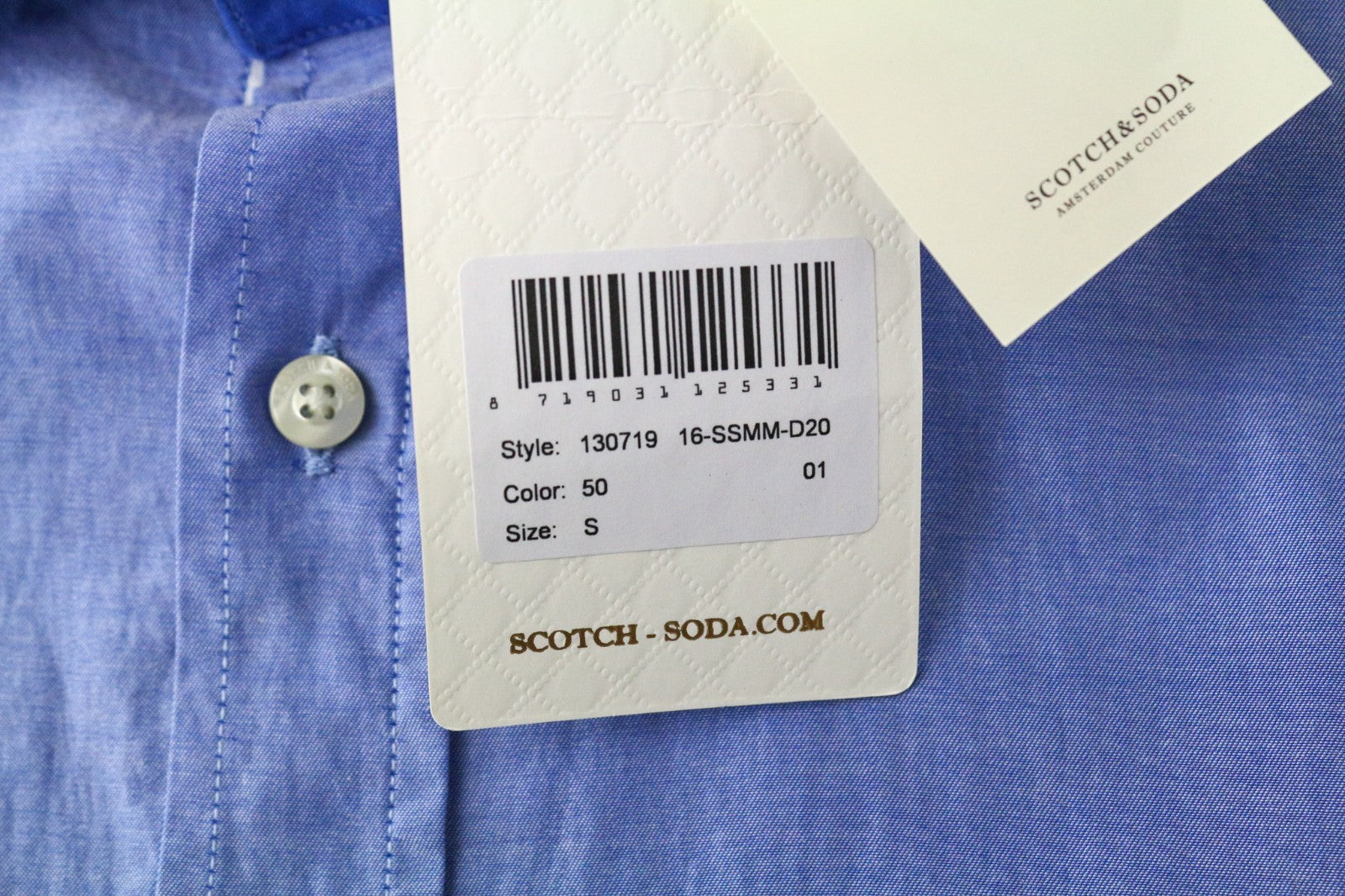 SCOTCH & SODA Ams Couture Men's Shirt S Slim Blue Cotton Long Sleeve Button