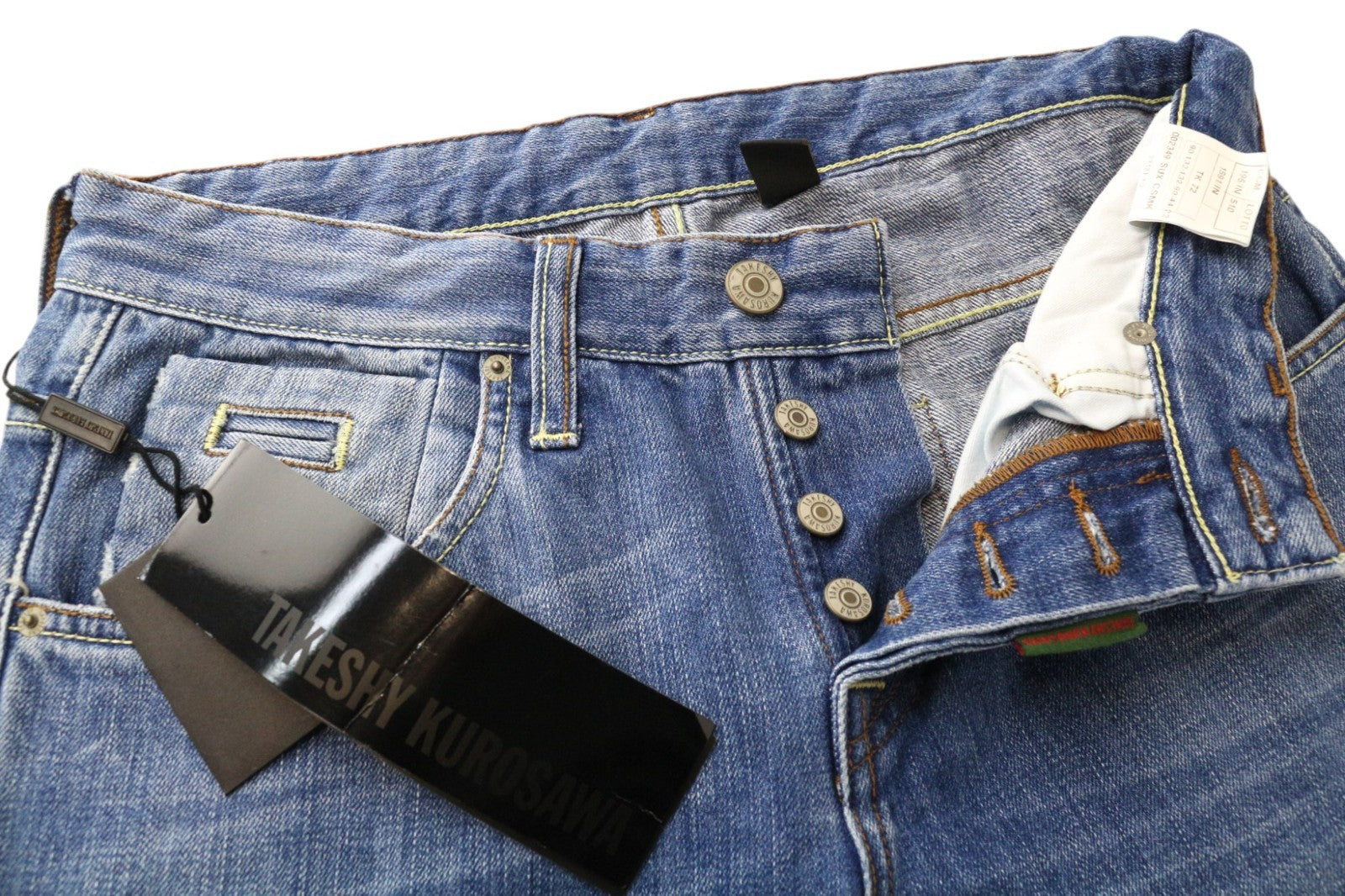 TAKESHY KUROSAWA TK 72 Men's Jeans W32 Blue Slim Buttoned Non-Stretch Distress