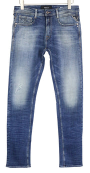 REPLAY Rob Men's Jeans W30/L34 Blue Tapered Straight Stretch Distressed Wash