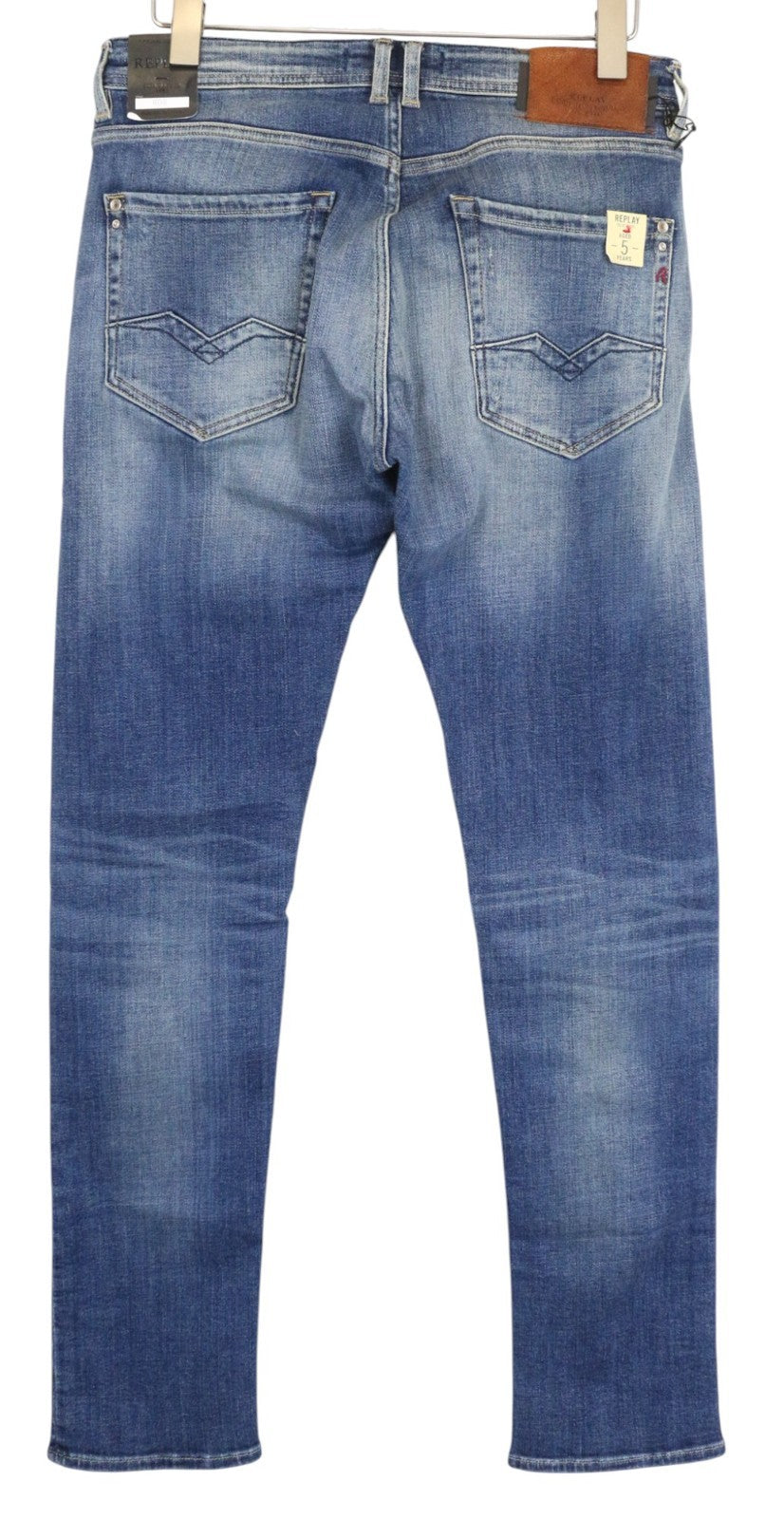 REPLAY Rob Men's Jeans W30/L34 Blue Tapered Straight Stretch Distressed Wash