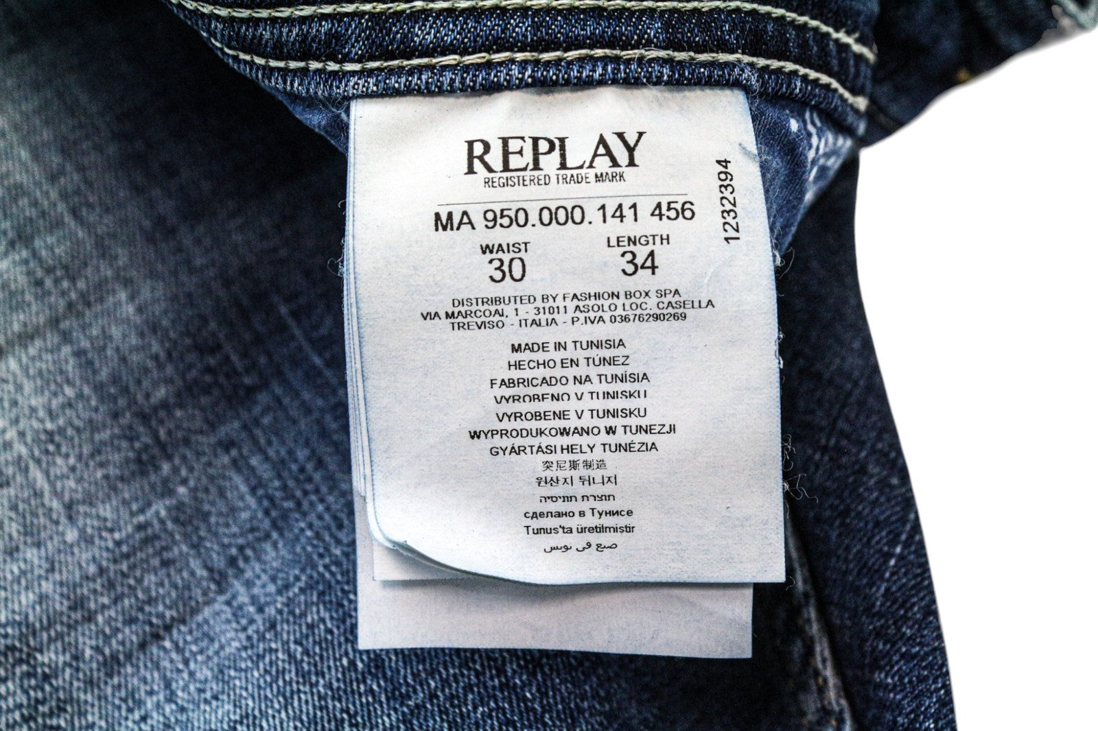 REPLAY Rob Men's Jeans W30/L34 Blue Tapered Straight Stretch Distressed Wash