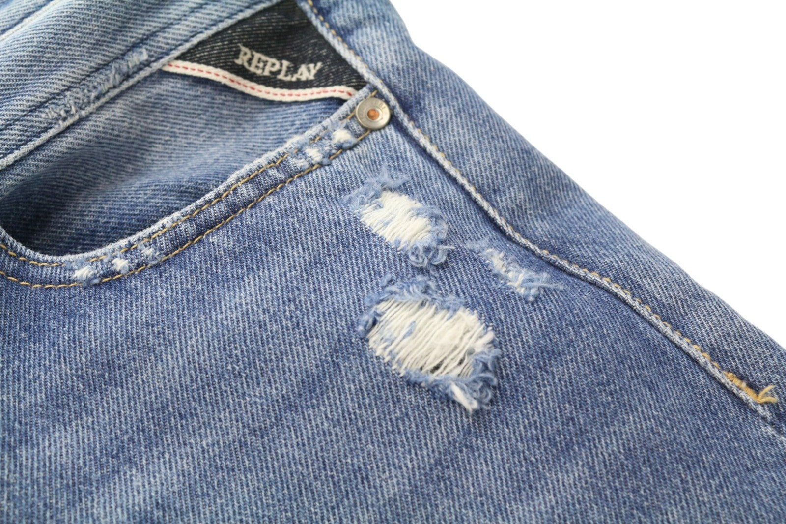 REPLAY Tinmar Men's Jeans W30/L32 Blue Non-Stretch Distressed Button Tapered