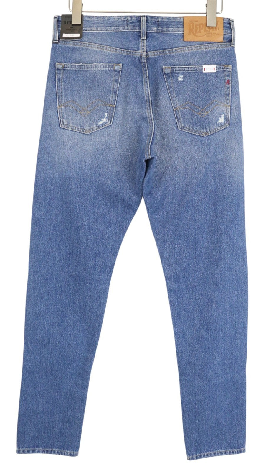 REPLAY Tinmar Men's Jeans W30/L32 Blue Non-Stretch Distressed Button Tapered