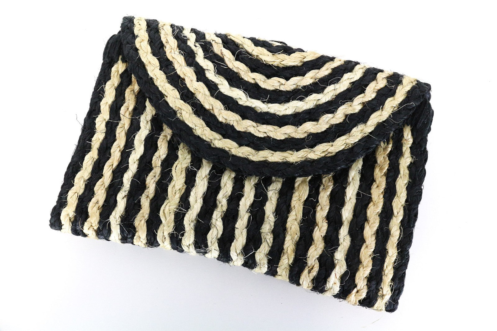 MAISON SCOTCH Women's Summer Clutch OS Brown Black Striped Braided Straw Bag