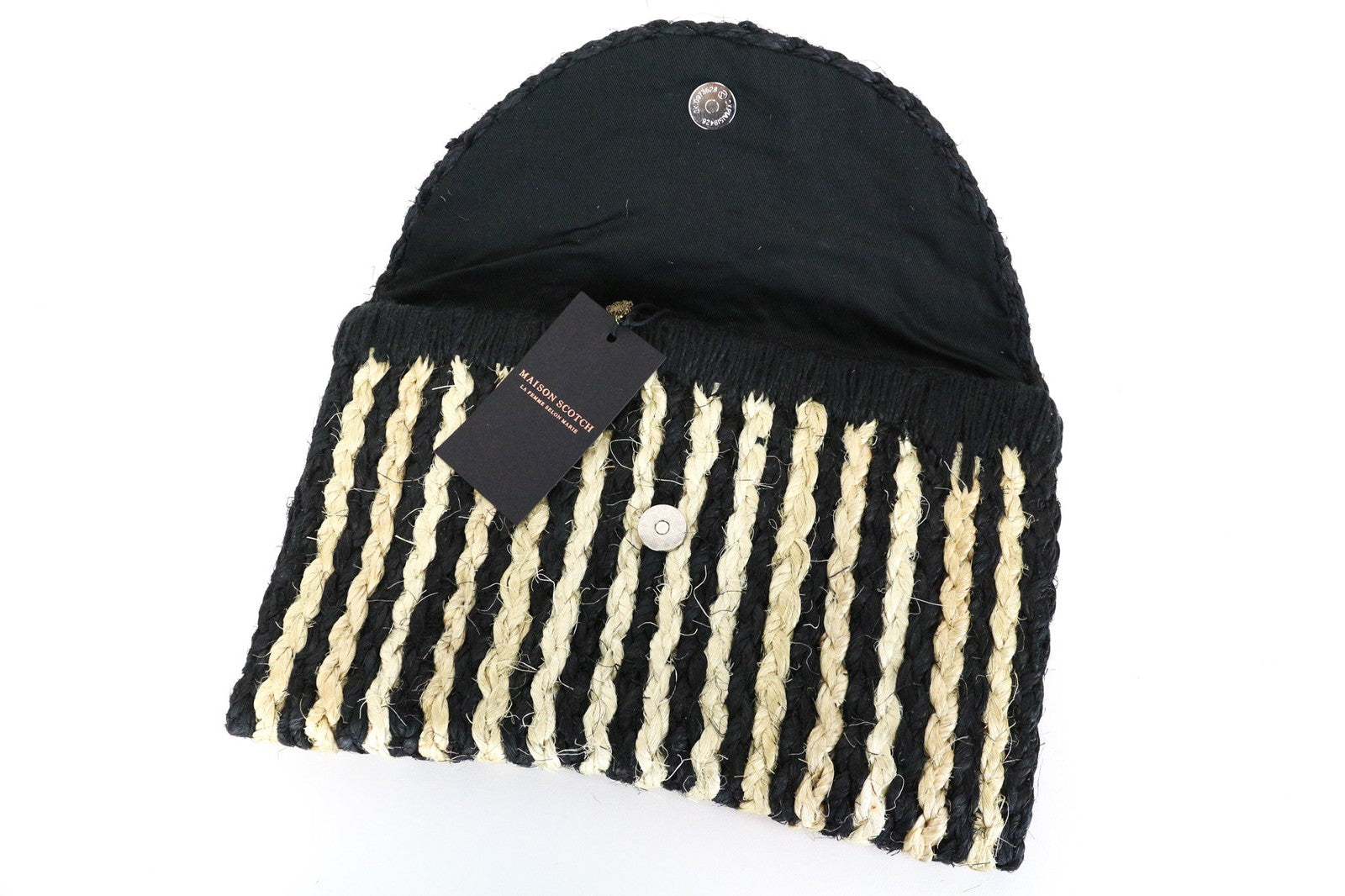 MAISON SCOTCH Women's Summer Clutch OS Brown Black Striped Braided Straw Bag